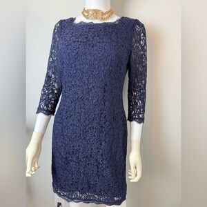 Adrianna Papell Navy Blue Lace Back Zip Dresss